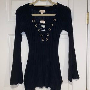 black lace up sweater